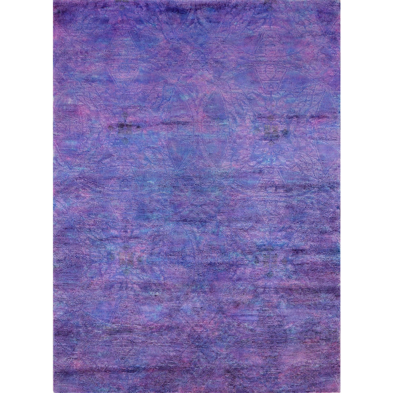 Tapis géométrique bleu / mauve / noir, Rond 8 pi