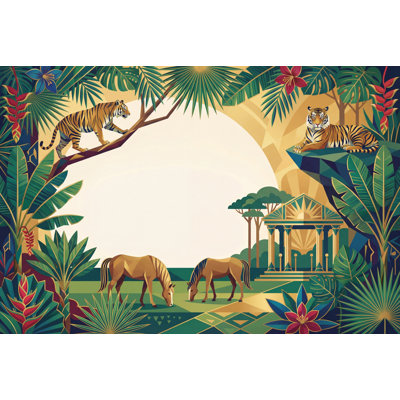 Décoration murale amovible Tigers de papier peint jungle tropicale