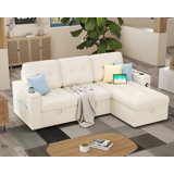 Fido 84 Inch Pull Out Couch, Tufted Sofa Bed With 2 USB Sockets & Cup Holders, L Shape Sectional Sleeper Sofa Bed With Storage Chaise
