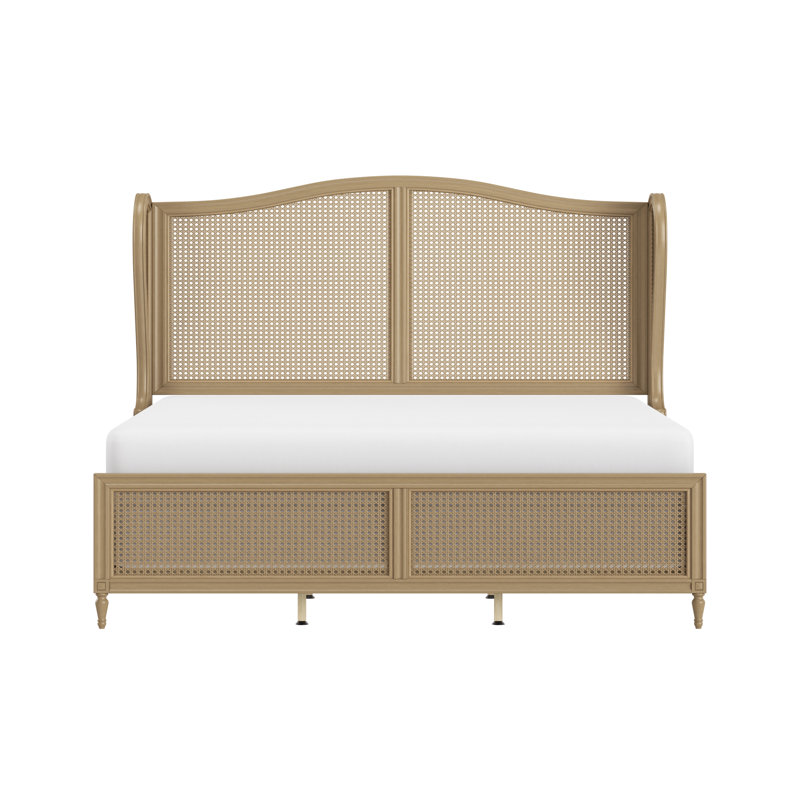 Biebel Solid Wood Wingback Bed, King, Brown