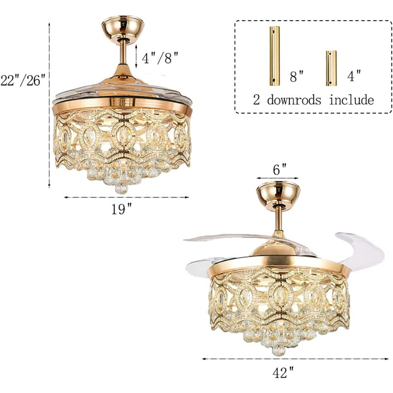 Ventilateur de plafond en cristal 42 po avec télécommande Duranko