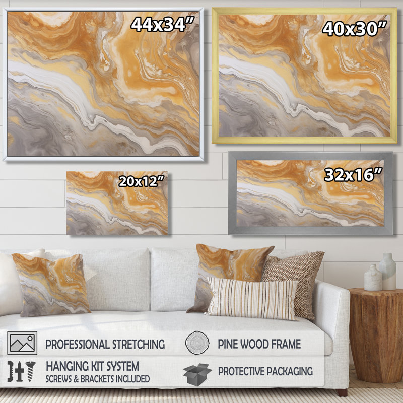 Décoration murale subtile écoulement gris agate beige - marbre, H 12 po x l 20 po x P 1 po, Toile avec cadre flottant noir
