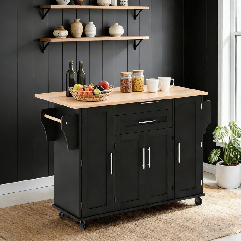 Wood Kitchen Island, Black
