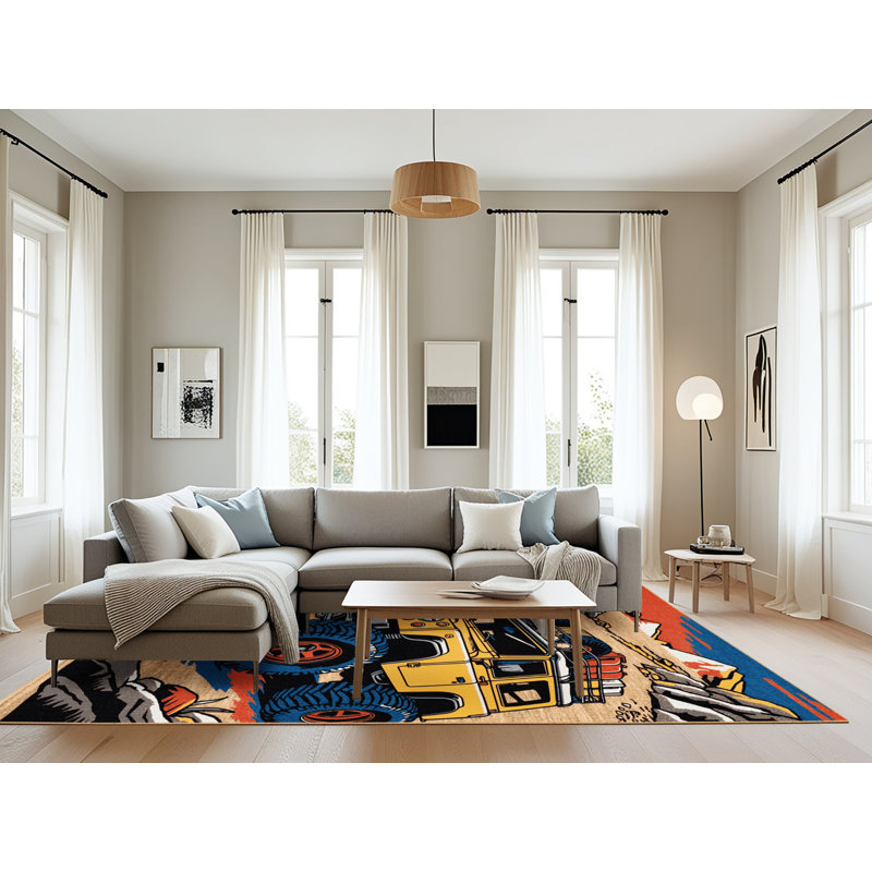Machine Washable Transportation Brown Area Rug, Rectangle 6 pi x 9 pi