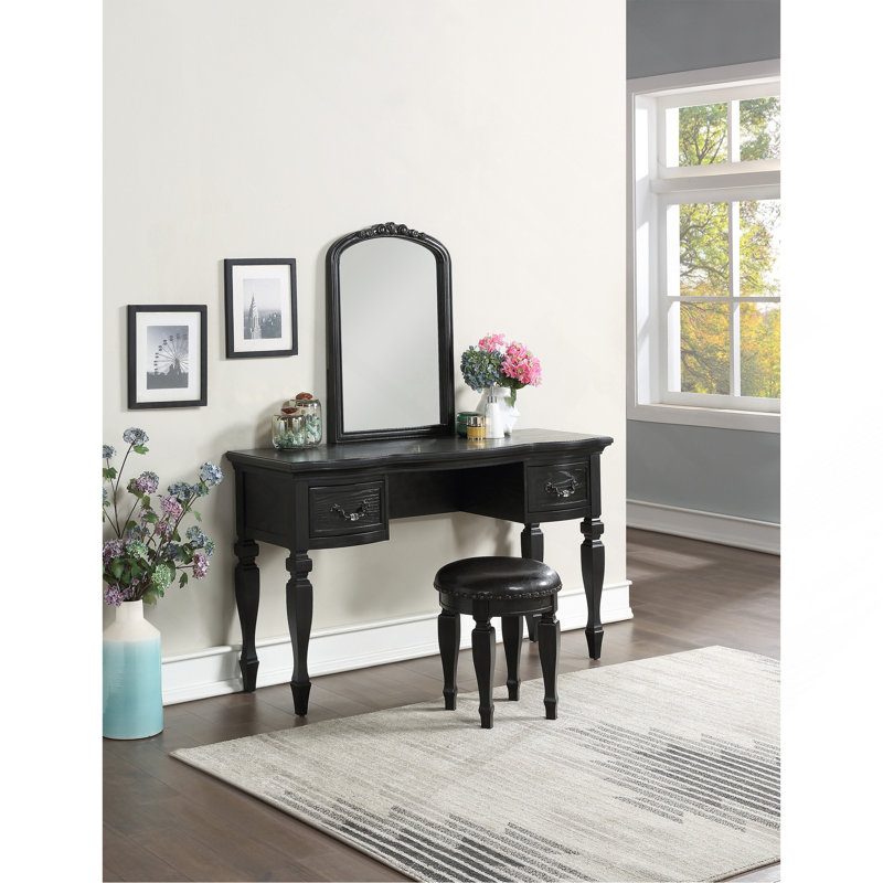 Ensemble de coiffeuse en bois, Noir
