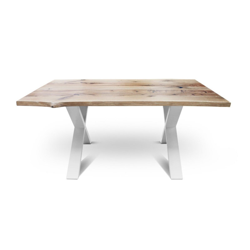 Oak Solid Wood Top Metal Base Dining Table