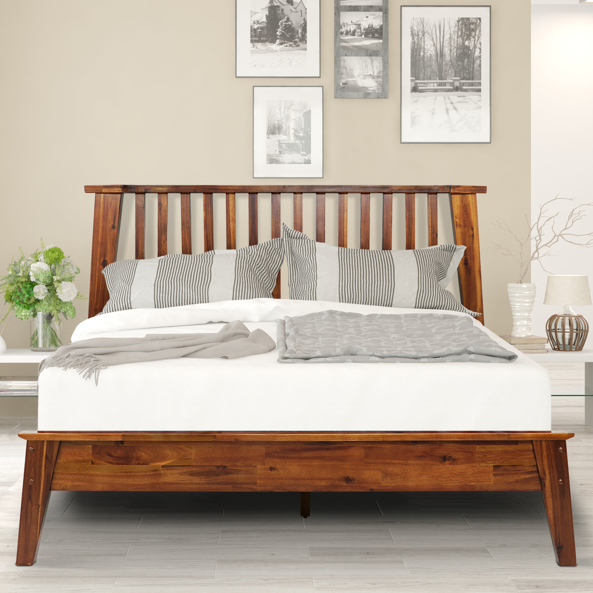 Acacia Kaylin Solid Wood Bed Frame with Headboard & Reviews
