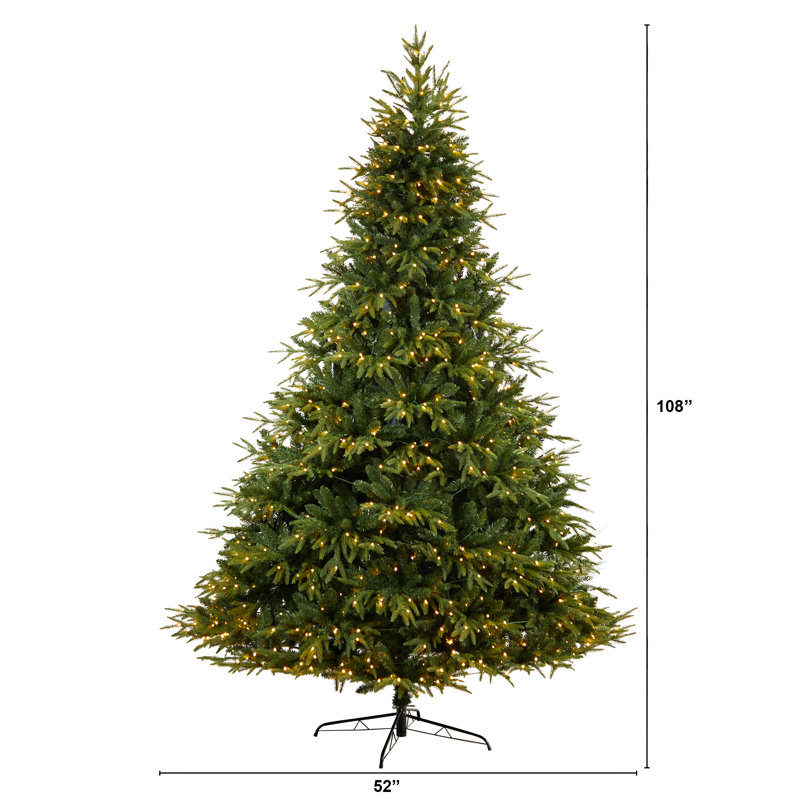 Green Lighted Artificial Fir Christmas Tree, 9' H