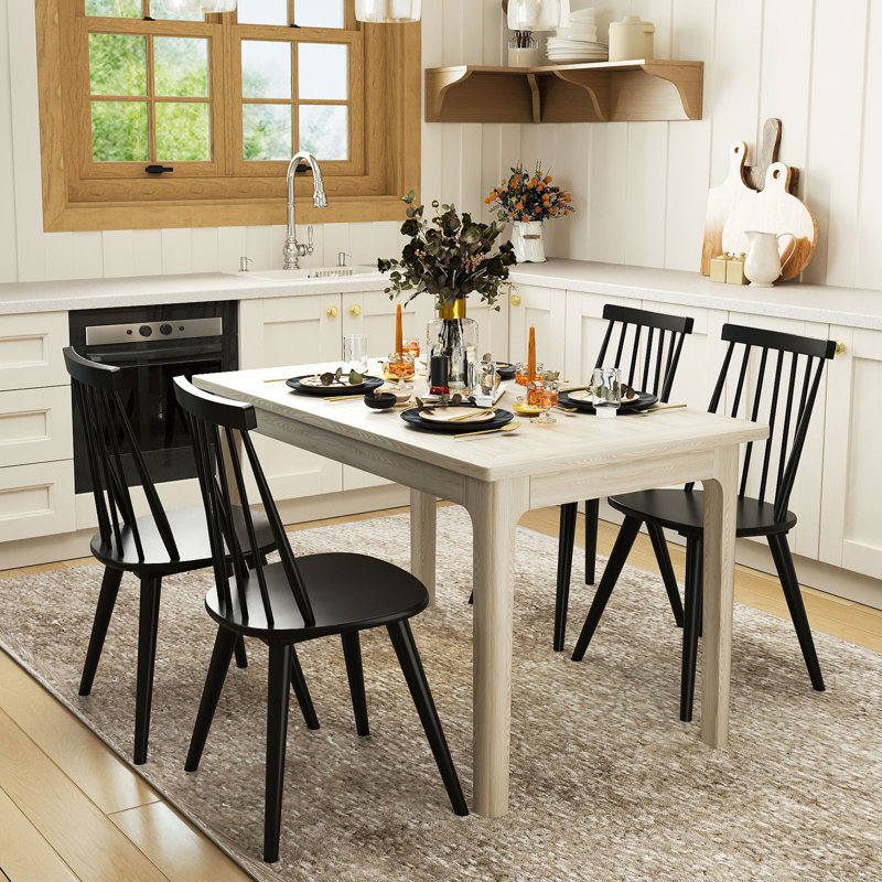 Ensemble de 2 chaises de cuisine Mid-Century modernes noires sans accoudoirs avec grand siège