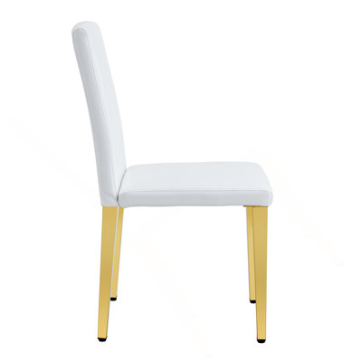 Set Of 2 White PU Leather Backrest Chairs With Gold Metal Legs -A Perfect Match, Suitable For Minimalist And Contemporary Home Decor Styles