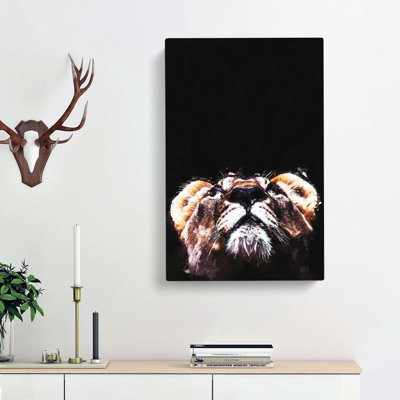 Lion Looking Upwards In Abstract - Wrapped Canvas Print