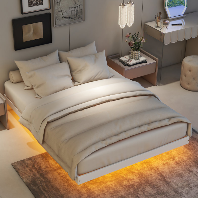 Barcroft Platform Bed with LED Lights, Full, White