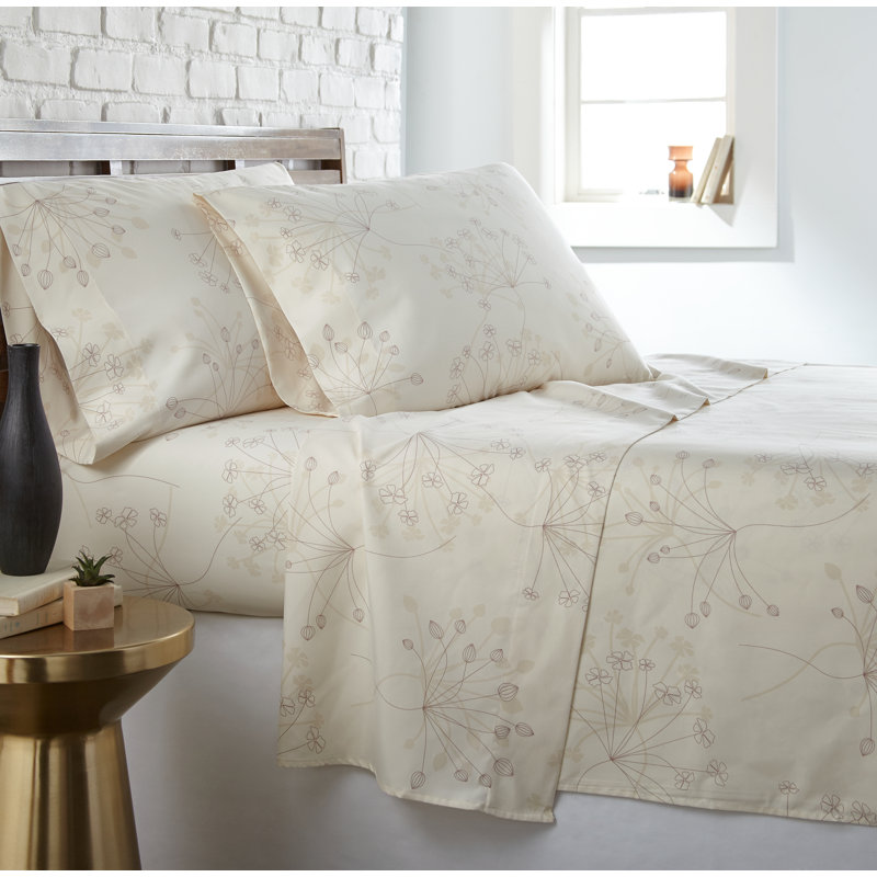 Ensemble de draps à motif floral doux Vilano Choice, Perfection crème, Simple TG