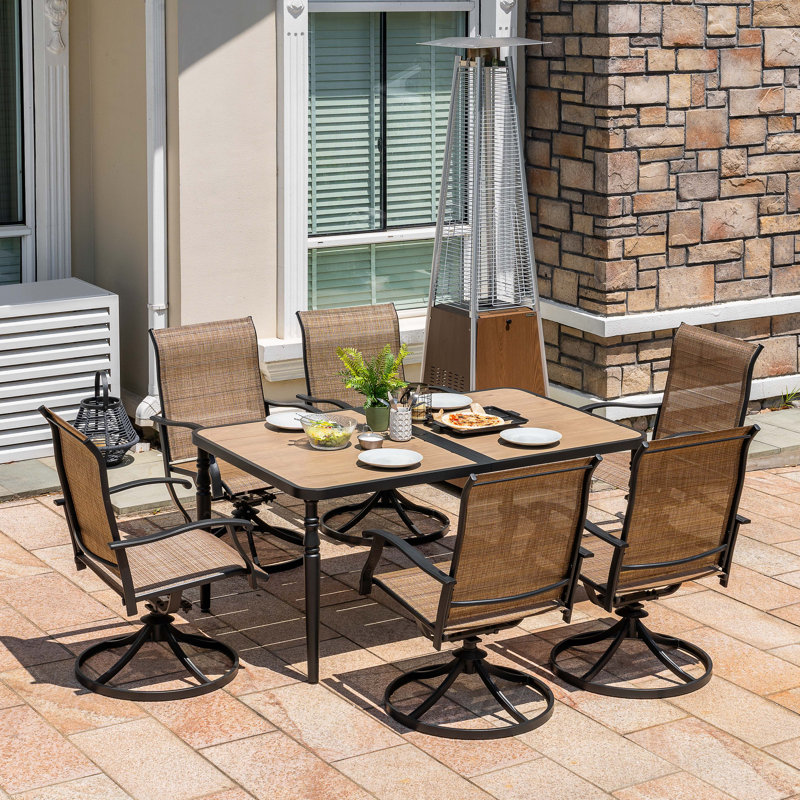 Ensemble de table de salle à manger pour patio avec trou de parasol et chaises pivotantes, 6
