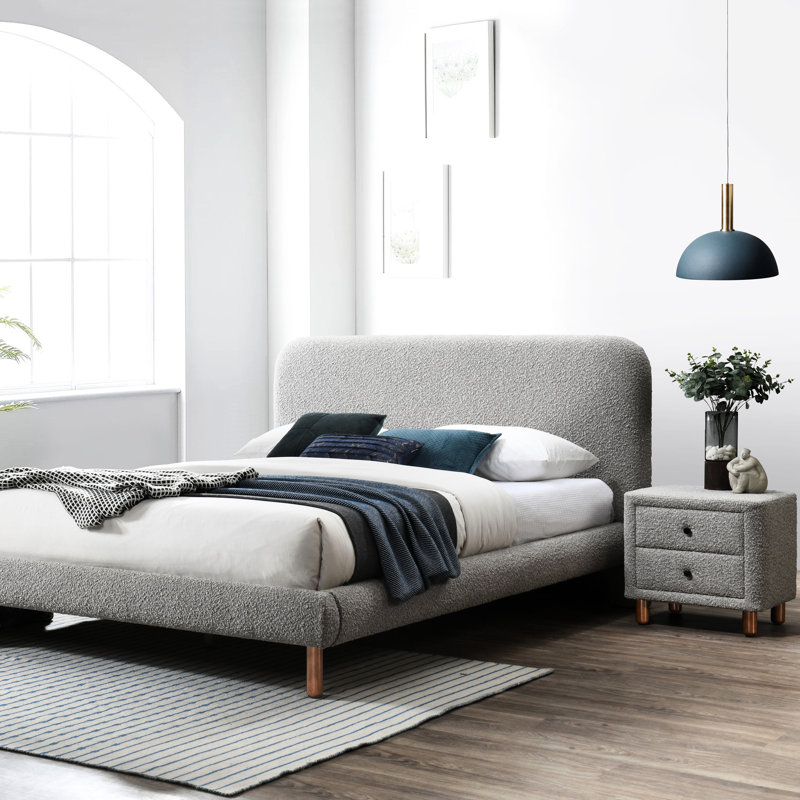 Table de chevet rembourrée Grey Boucle - 2 tiroirs, rangement pratique pour les meubles de chambre à coucher avec tiroirs