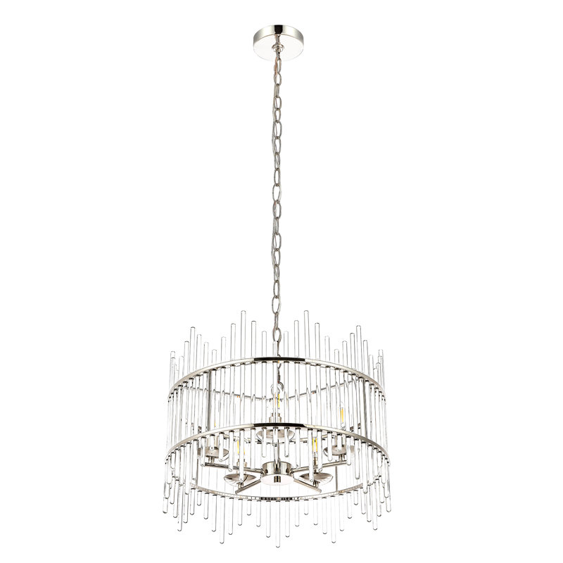 Eletto 5-Light Dimmable Glass Drum Chandelier, Nickel