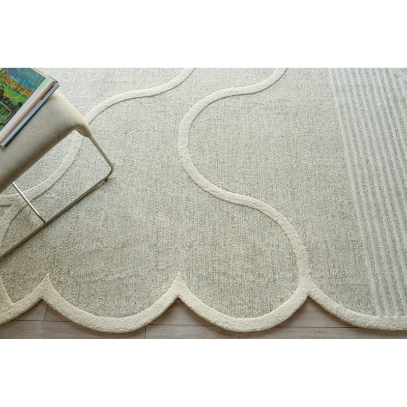 Shell Hand Tufted New Zealand Wool Green/Ivory Area Rug, 6'X9'