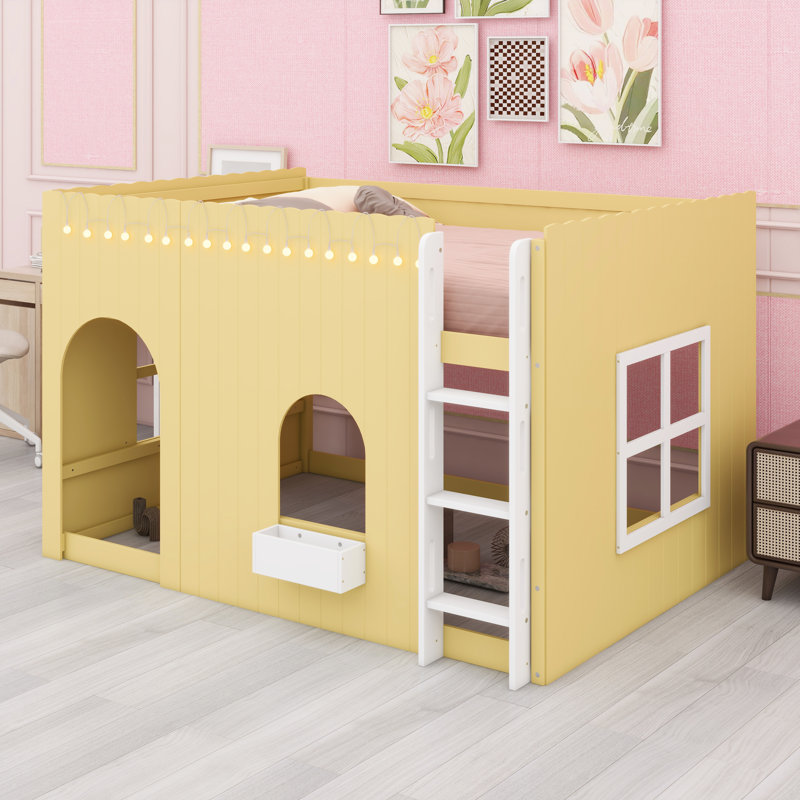 Lit mezzanine fonctionnel avec lumières DEL chaudes intégrées, Jaune primevère