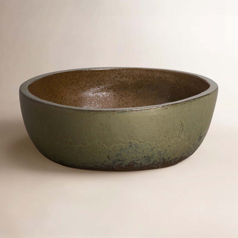 Pot à fleurs en argile, H 6,5 po x l 18 po x P 18 po, Vert métallique