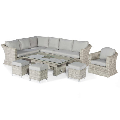 Balch Deluxe Large Rattan Corner Dining Set - with Rising Table & Armchair