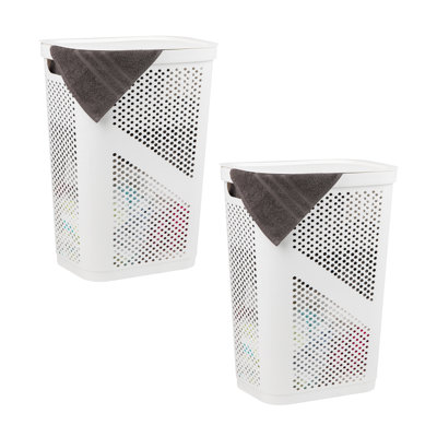  60L Slim Laundry Hamper, Clothes Basket, Lid, Ventilated, Plastic, 17.25"L x 13.75"W x 23.5"H, 2-Pack