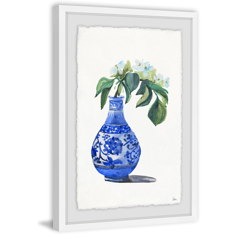 Blue Vase with White Orchids 1 Piece Single Picture Frame Painting, 30 cm H x 20 cm W x 4 cm D