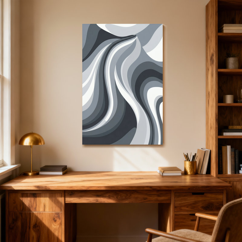 Abstrait abstrait motif de tons de gris ondulés, H 24 po x l 16 po