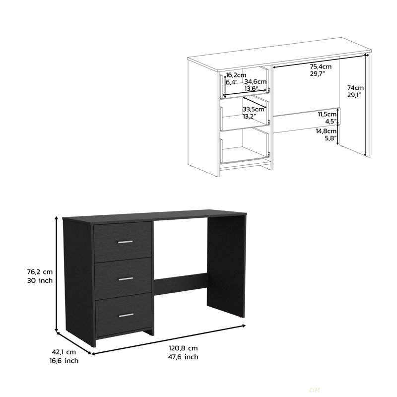 Bureau d'écriture à 3 tiroirs Ventura Wengue, Noir mat