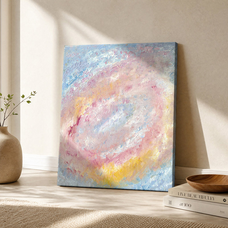 Tableau abstrait sur toile « Halo pastel », H 14 po x l 11 po, Walnut Frame