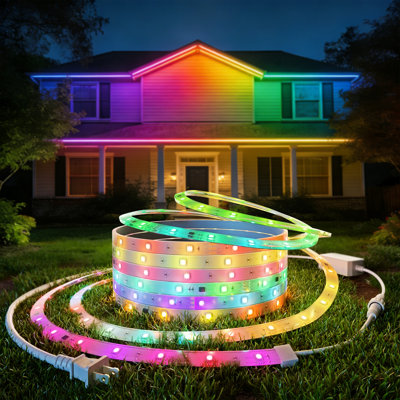 65.5 Ft. Smart Rgbw Color Changing Bluetooth Plug-In Outdoor Integrated Led Strip Light Fixture Control With App/Remote