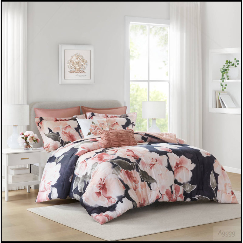 7- Piece King Comforter Set, Blush Multi Floral