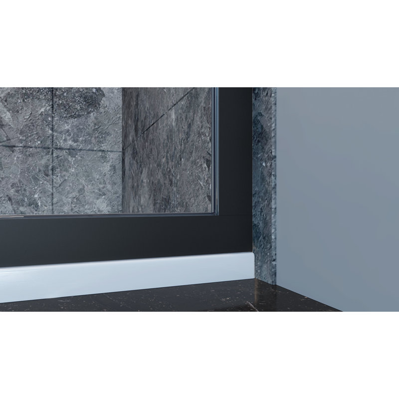Eurolite l 34 po x H 76 po Porte de douche à panneau simple à demi-cadre noir mat avec verre transparent de 3/8 po Eurolite