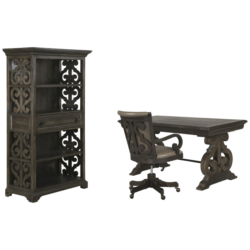 Bureau d'écriture avec chaise et bibliothèque, 3 pièces: bureau, chaise, bibliothèque