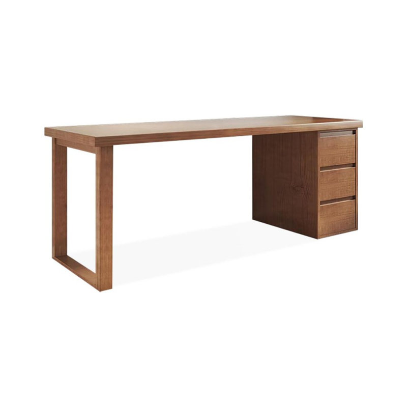 Bureau rectangulaire en bois massif à 3 tiroirs Chestnut, Retour à droite, H 29,53 po x l 70,87 po x P 31,5 po