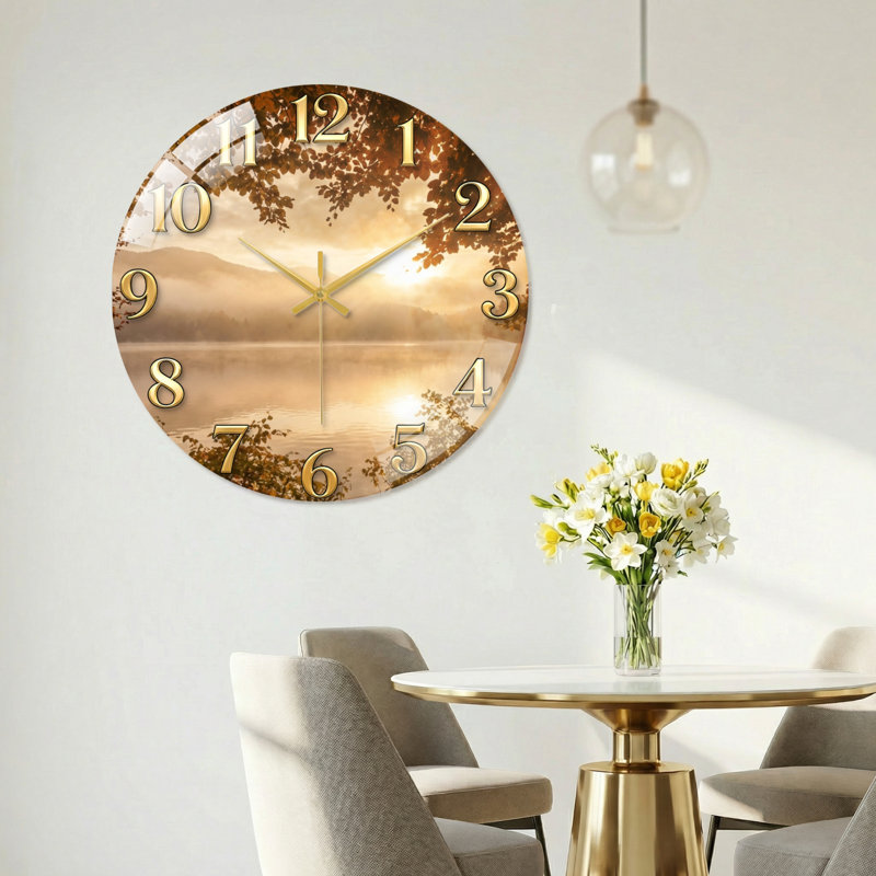 «Autumn Lake», horloge murale décorative moderne en verre 15,7 po, 40 x 40 cm (15,7 x 15,7 pouces)