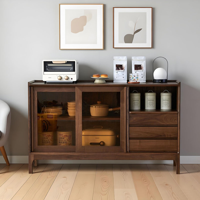 Black walnut solid wood simple sideboard, 33.46" H x 55.11" W x 15.74" D