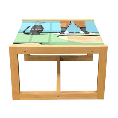 East Urban Home Golf Course Scene Coffee Table, Golfer Man Feet With Lofter And Bag Cartoon Illustration, Acrylic Glass Center Table With Wooden Frame -  E1FA4CDB716B428C89800BBB46C9654C