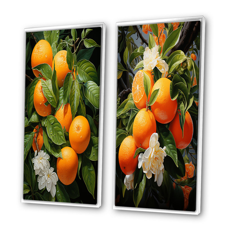 «Tangerine Tango Bouquet», 2 pièces sur toile, Cadre blanc, H 32 po x l 32 po