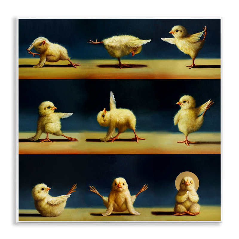 Poussins de yoga étirant des animaux de ferme, peinture amusante
