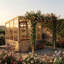 Serre en bois de cèdre avec pergola (2,4 m H x 2,4 m L x 1,8 m P) – Oasis de jardin quatre saisons avec espace de vie extérieur ombragé