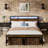 Rustic Brown Queen Bed Frame, Headboard With Storage & Led, Charging Station, Build, No Box Spring, Easy To Assemble, Noise- Comfortable Home Vintage Bed, Led , Structure, Assembly, Quiet Space