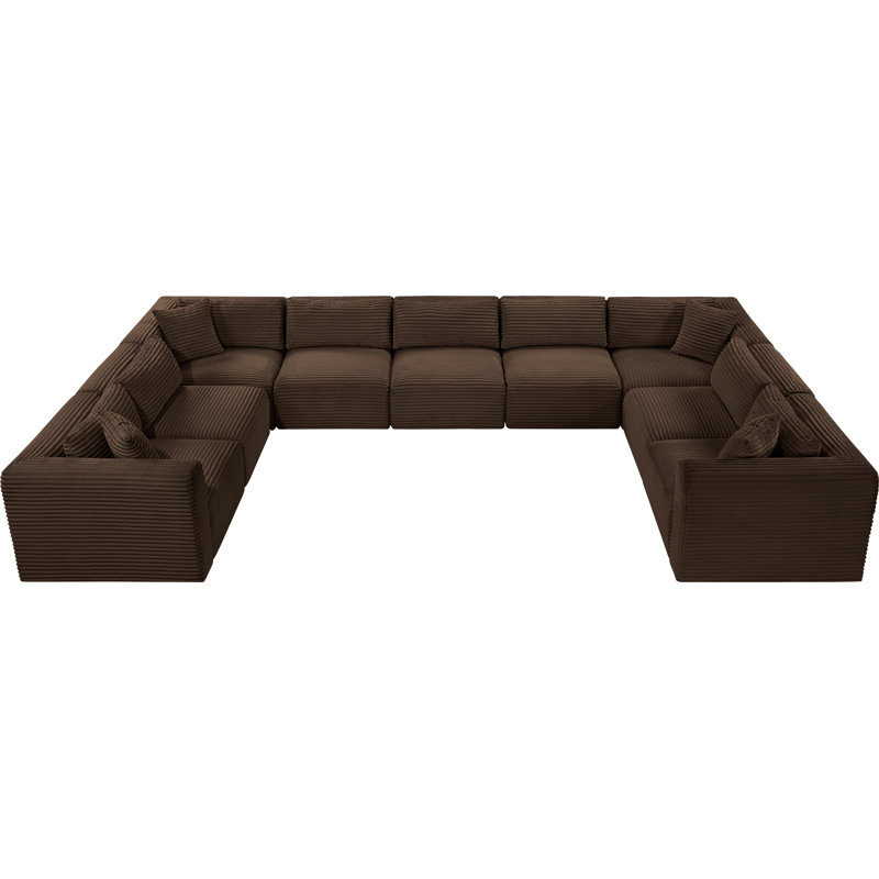 Canapé modulaire Carmean, Velours côtelé texturé brun, 5 sans accoudoirs, 4 en coin