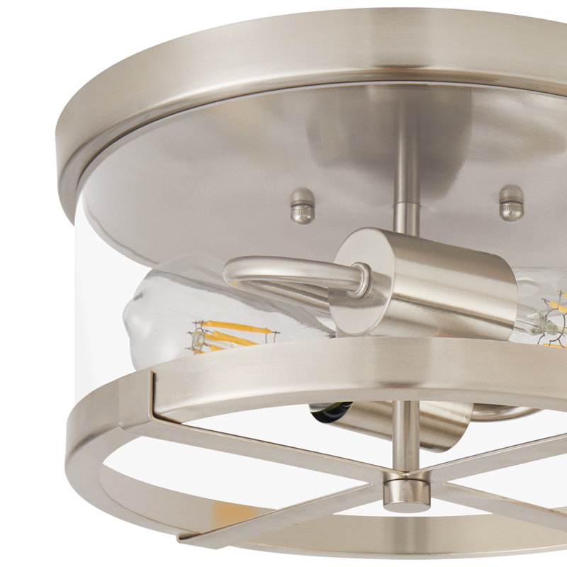 Alixandra 2-Light Flush Mount Clear Glass Ceiling Light with Metal Frame, Brushed Nickel