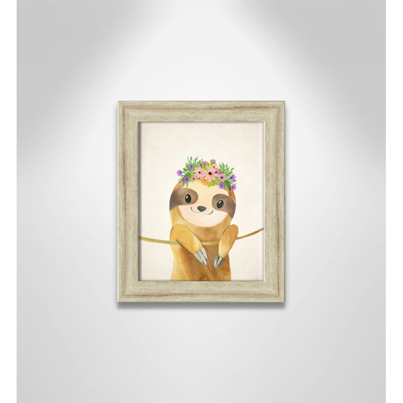 Sloth floral 1, H 12 po x l 10 po x P 0,63 po, Beige Flat Framed