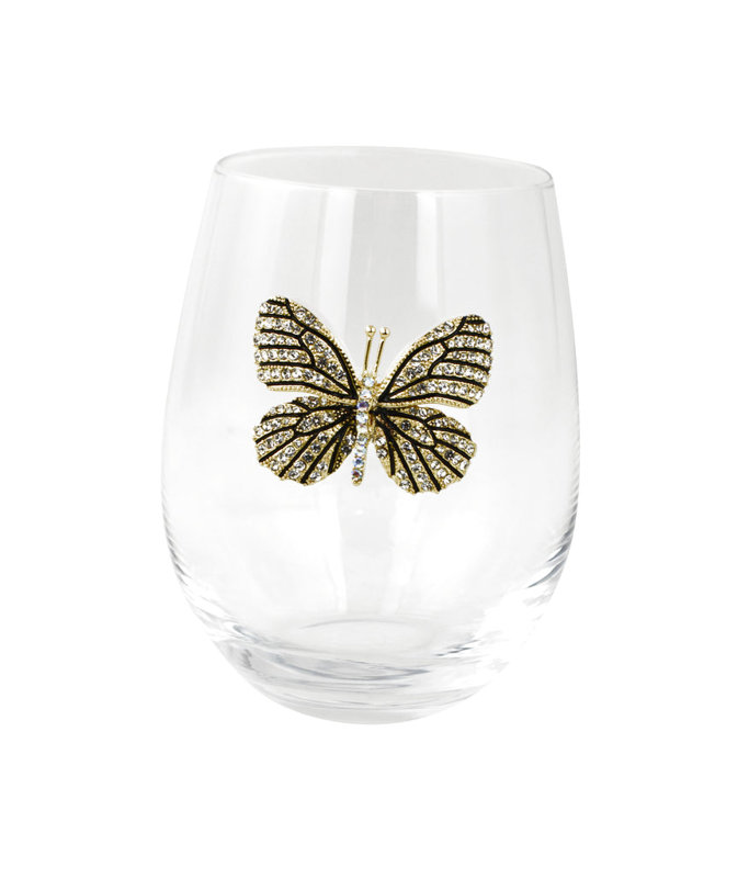 Verre à vin sans pied 18 oz, Papillon doré