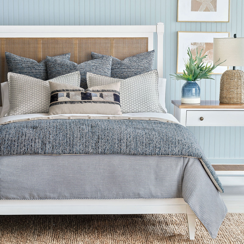 Ensemble de housse de couette en mélange de polyester bleu / blanc Beau, Housse de couette très grand + 5 taies décorativ