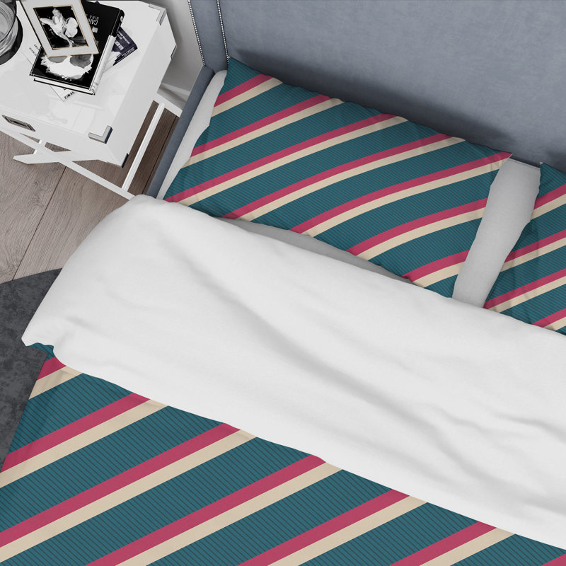 Red and Cream Striped Pattern - Abstract Duvet Cover Set - Microfiber Polyester