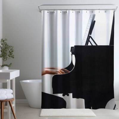 Melody White Bedroom Musical – Polyester Shower Curtain, Dye Sublimation Print, 71" W × 74" L