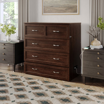 Andriena Murphy Bed Chest with 6" Mattress, Storage & Built-in Charger