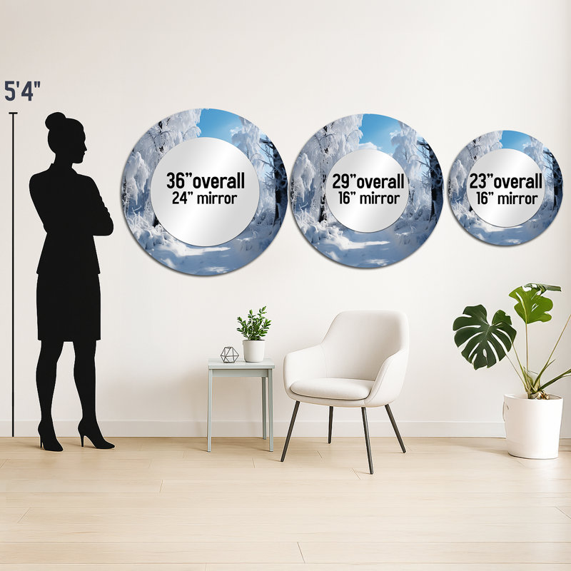 Winter Frosty Forest IV - Winter Landscape Mirror, Traditional Round Decorative Wall Mirror, Printed Metal Art, 29" x 29"